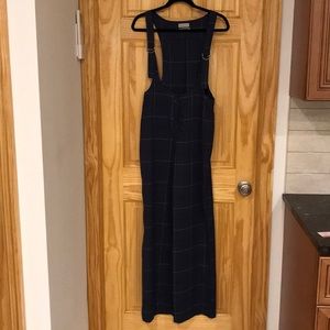 Wide leg plaid overalls with button detail and